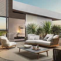 Nordic Outdoor Teak Sofa Rattan Courtyard Outdoor Leisure Garden Balcony Sofa Model Room Small Coffee Table Combination