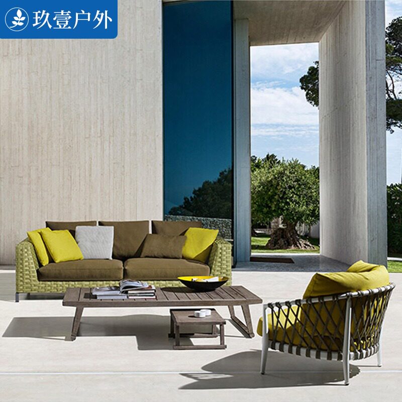 Outdoor balcony Nordic single rattan chair sofa coffee table combination outdoor simple sunscreen waterproof courtyard rattan furniture