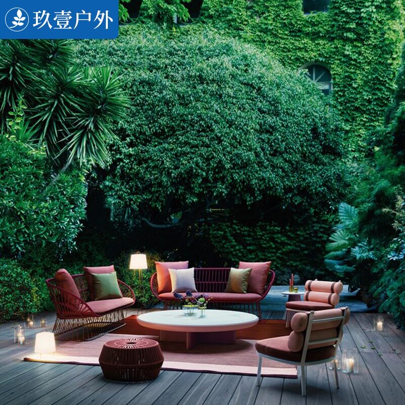 Nordic outdoor courtyard waterproof sunscreen sofa outdoor garden balcony leisure single rattan chair coffee table combination furniture