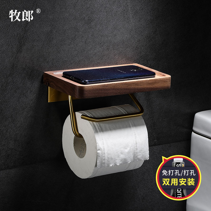 Paper towel rack toilet black walnut toilet roll paper rack creative solid wood bathroom toilet paper free punch shelf