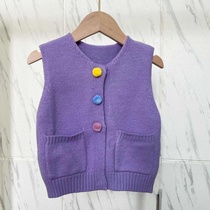 MMI29 Rice Home Color Button Small Pocket Knitted Vest