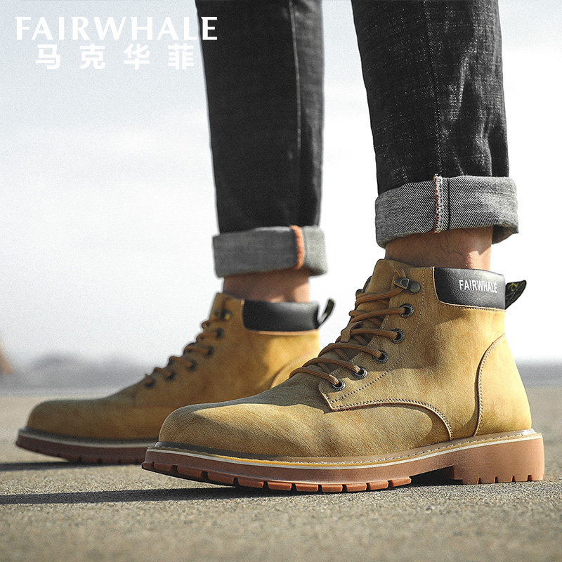 马克华菲马丁靴男高帮英伦风男鞋冬季潮雪地靴子加绒真皮工装保暖