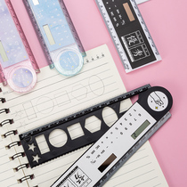 Multifunctional folding ruler female ins wind primary school stationery cute creative ruler with calculator ruler long ruler 15cm plastic transparent 30cm drawing measurement