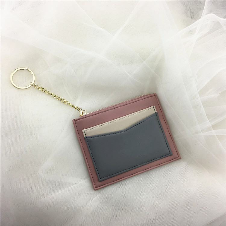 Card Bag Woman Type Ultra Slim Collage New Korean Version Mini Bus Cutting Sleeve 100 Hitch Key Bag Small Pull Chain Zero Wallet