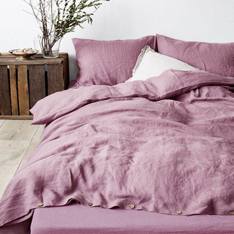 Pure linen washed solid color four-piece set Nordic style bed sheet, quilt cover, cotton three-piece bedding ins