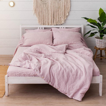 Pure color washed cotton linen four pieces of princess wind bed linen quilt cover naked sleeping full cotton linen bed with antibacterial pro-skin bed products