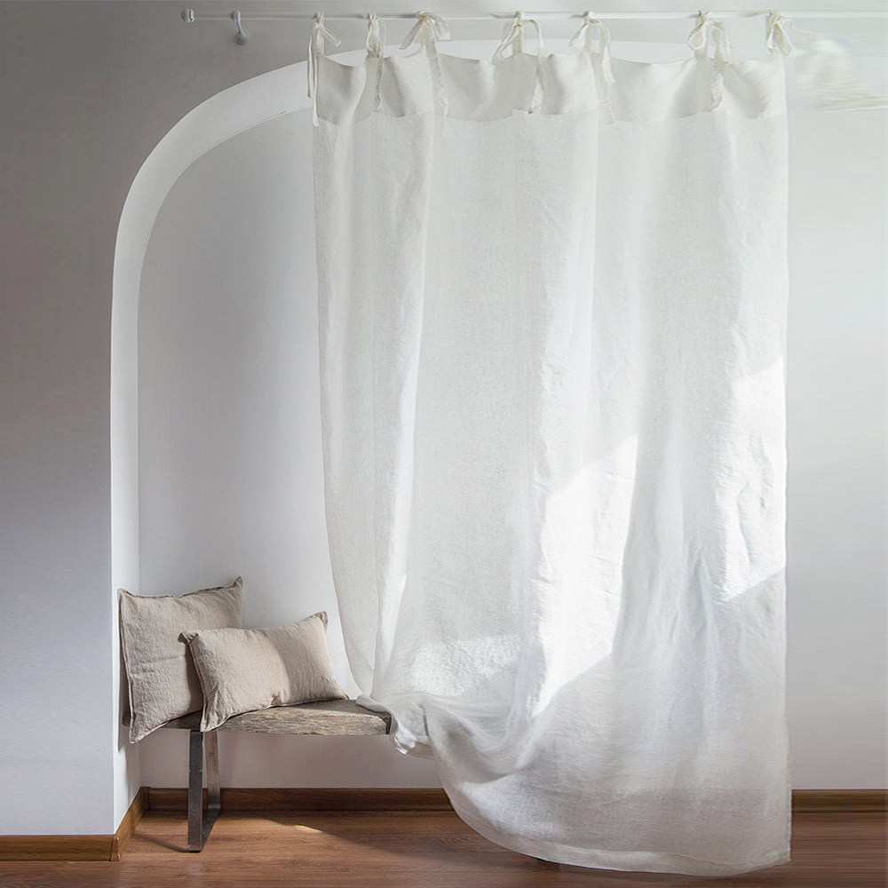 Linen curtains solid color semi-shading gauze curtains modern minimalist Nordic style balcony bay window living room bedroom custom curtains