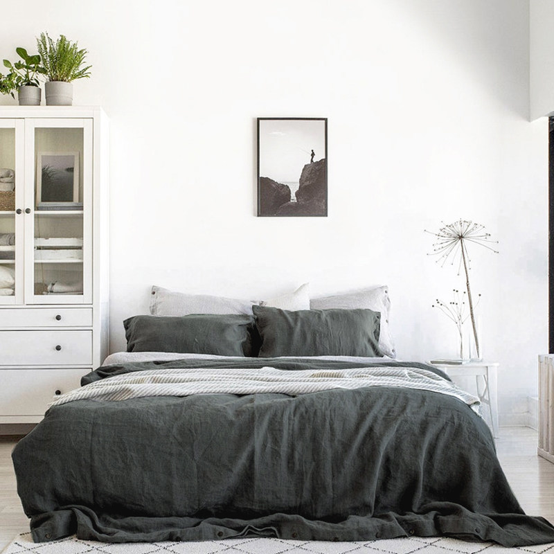 Simple linen wind double four-piece set skin-friendly washing linen pure color quilt cover sheet bedding bedding