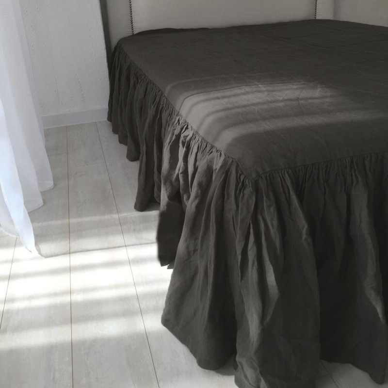 Natural linen washed solid color bed skirt ruffled bedspread skirt bed bag non-slip dust-proof bed sheet single piece