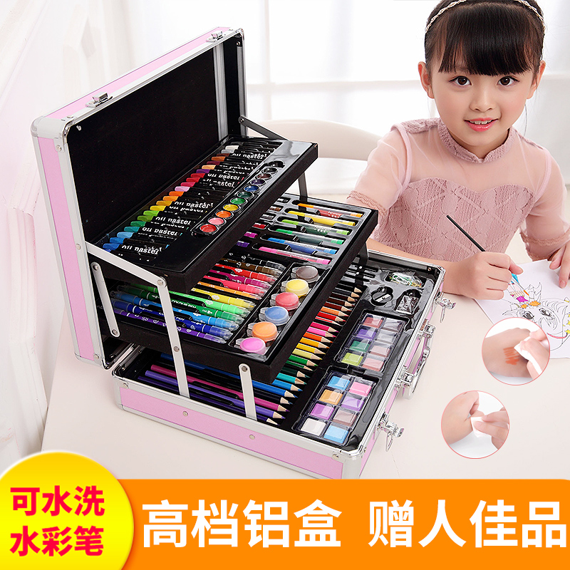 Watercolor pen set for children primary school students 36 color painting set gift box Beginner hand-drawn color pen color pen art painting 24 color painting brush Kindergarten art supplies Birthday gift