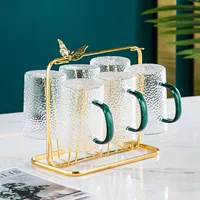 Зеленая чашка 6 чашек, 6 ложек, 1 бабочка (большая золотая рама) общая сумка