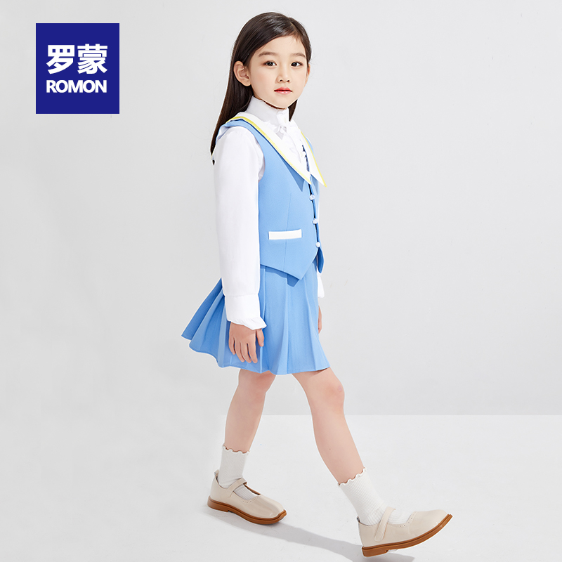 Luomon girl suit suit suit 2021 Spring and Autumn new children's foreign style middle child plaid jacket skirt three sets