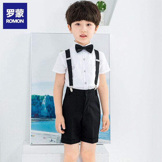 Romon Children's Costume Boys Dress Summer Flower Boy Boy Suit Bib Pants Host Piano Performance Suit