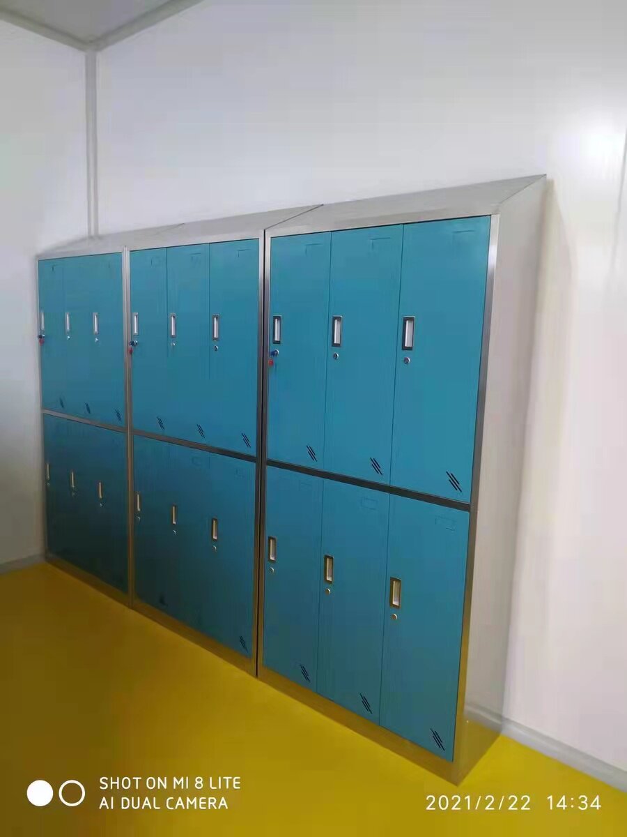 定制304不锈钢斜顶六门更衣柜工厂无尘净化车间无菌换衣储物柜子