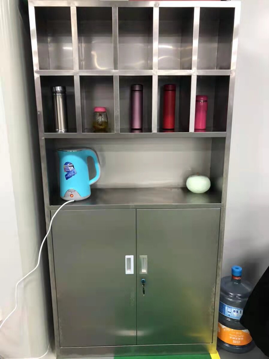 厂家定制员工水杯柜304不锈钢车间加厚水杯放置柜多格茶水储物柜