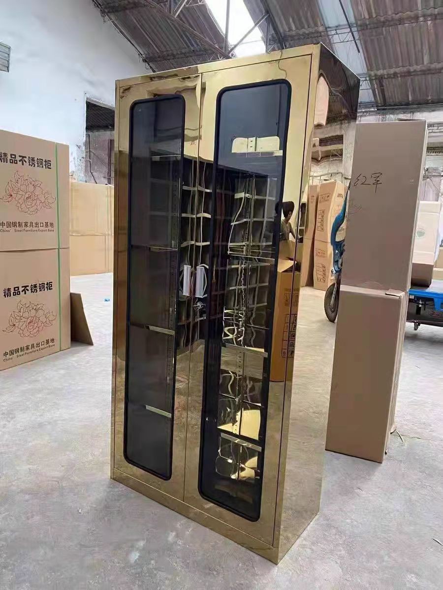 厂家定制钛金玻璃柜不锈钢双开门文件柜无菌医疗器械柜办公资料柜
