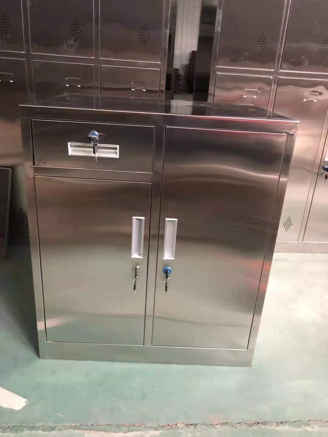 定制304不锈钢双门带斗矮柜工具柜办公抽屉储物柜家用杂物收纳柜