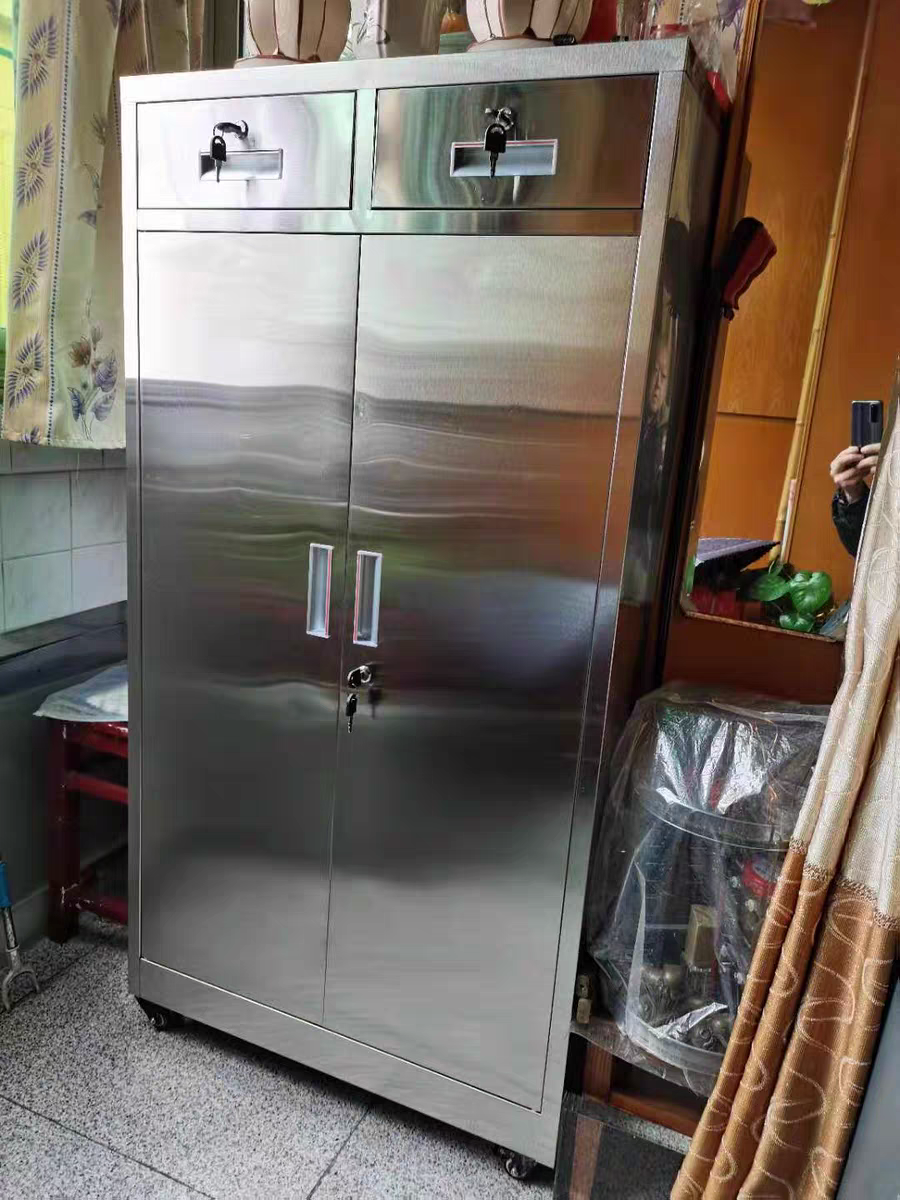 不锈钢二斗下节矮柜阳台双开门储物柜活动工具柜带锁抽屉柜子定制