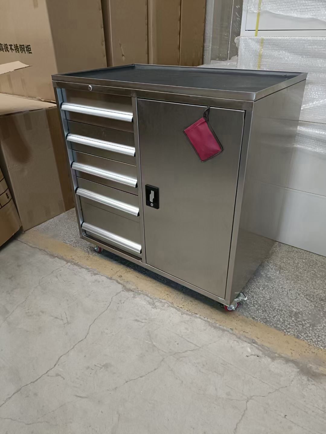 定制不锈钢五斗一门工具柜车间活动工具箱子加厚抽屉式带锁工具车