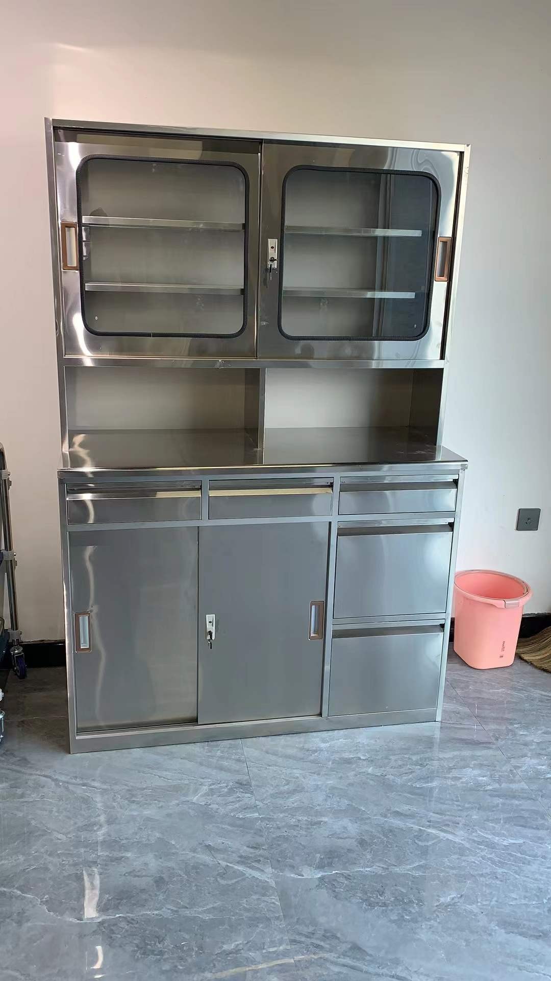 定制不锈钢五斗四门西药柜医用无菌药品器械柜操作台移门储物柜子