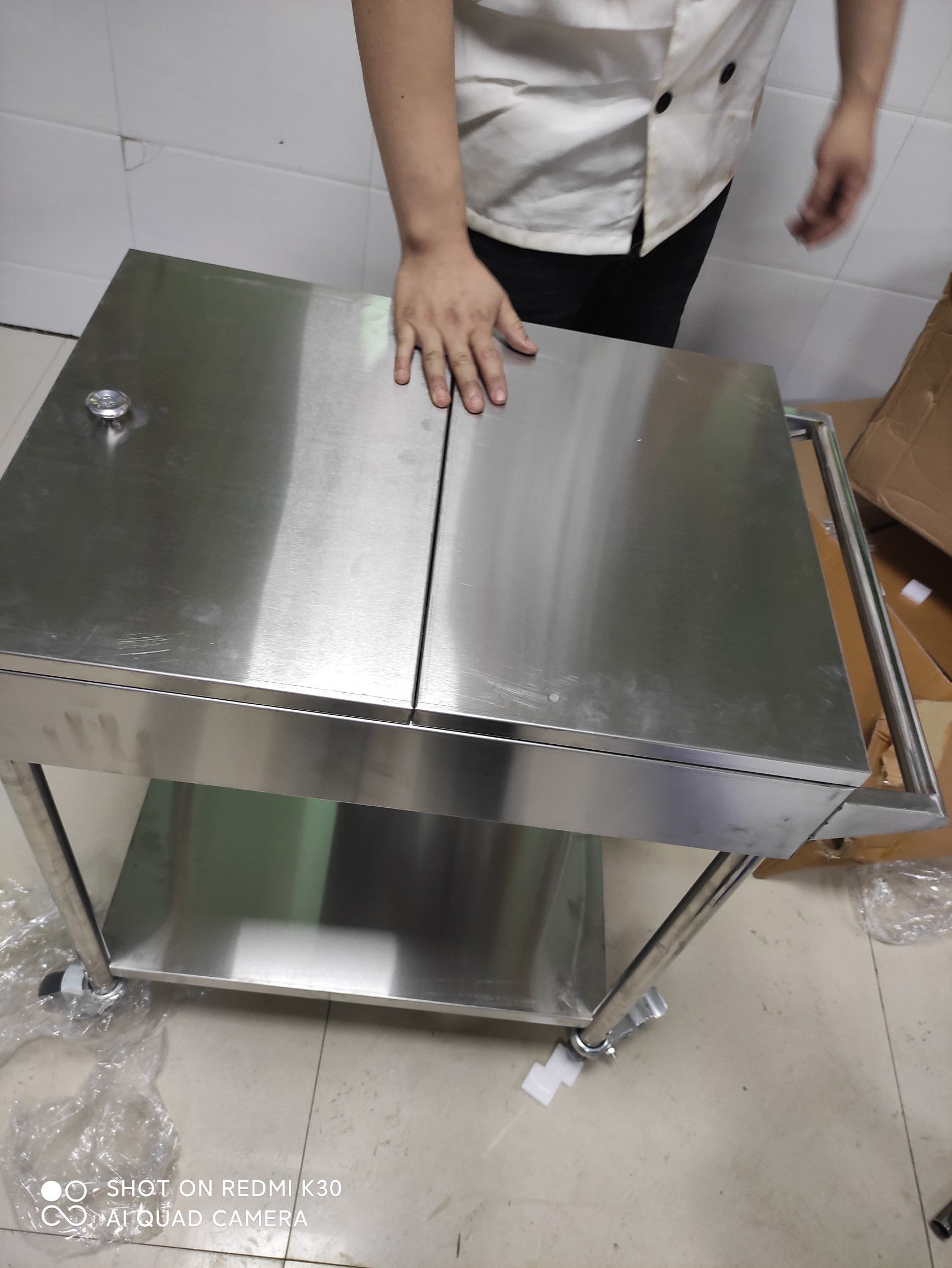 定制不锈钢厨房餐厅双层移动调料台上翻盖多功能移动餐车小推车