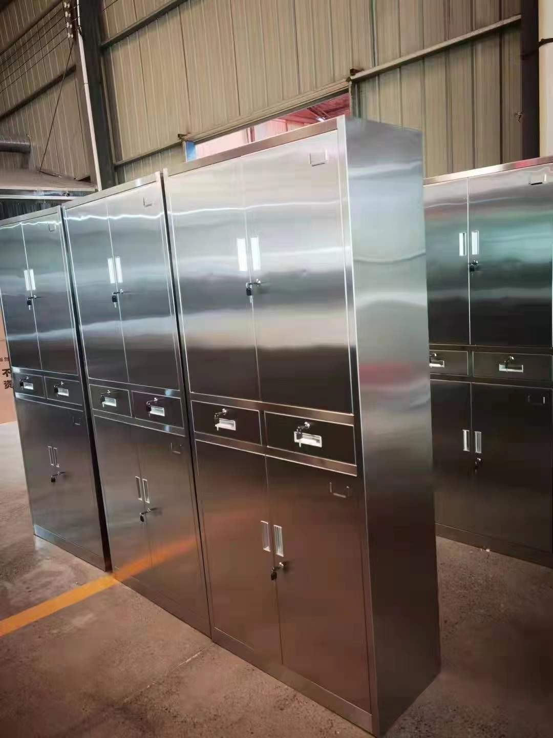 定制304不锈钢中二斗文件柜办公室资料档案柜带锁储物柜子器械柜