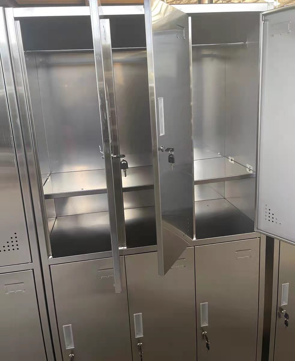 定制304不锈钢员工六门更衣柜宿舍带挂衣杆换衣柜鞋柜带锁储物柜