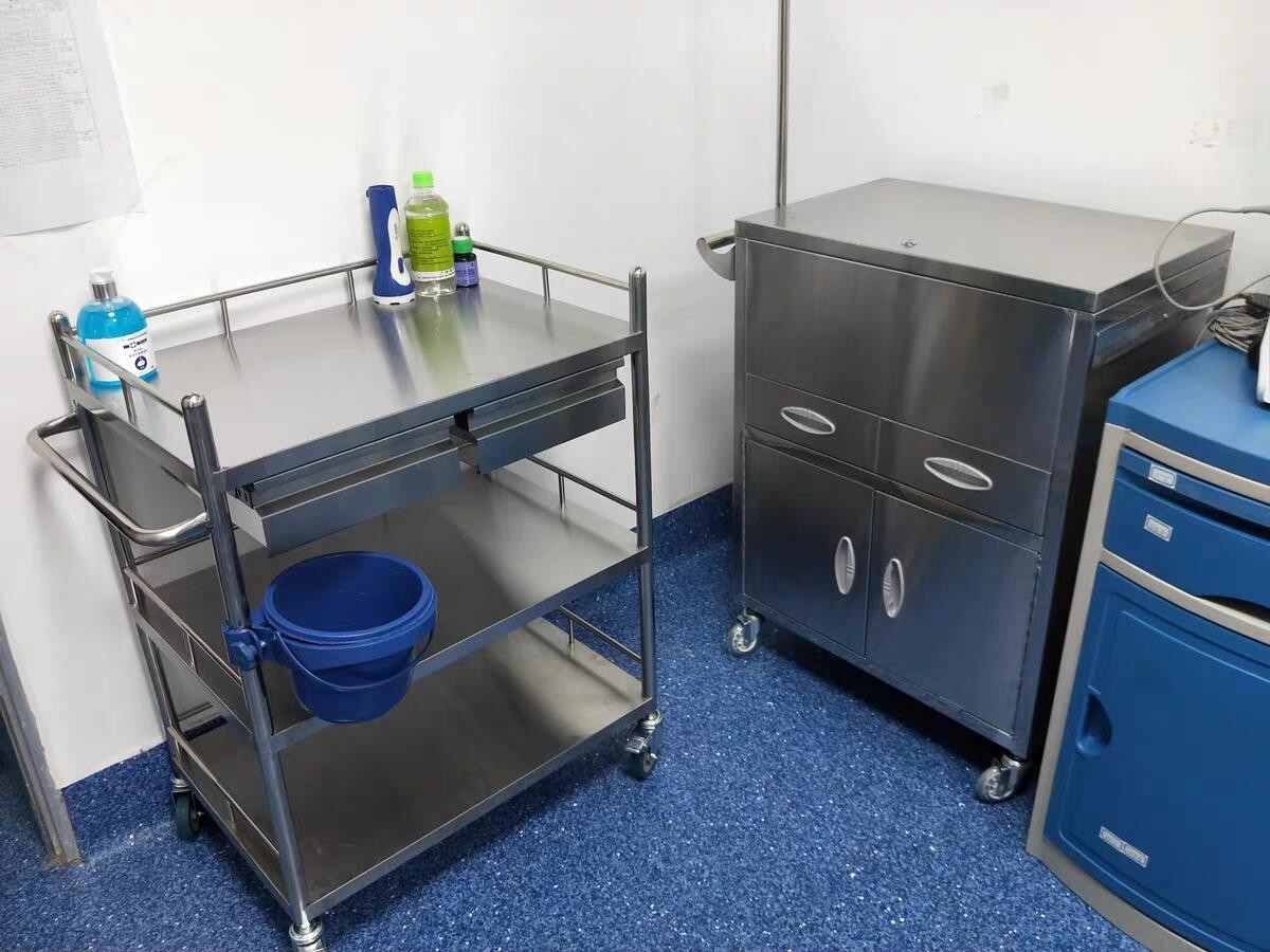 定制304不锈钢医用三层治疗车无菌医疗小推车双抽器械工具车加厚