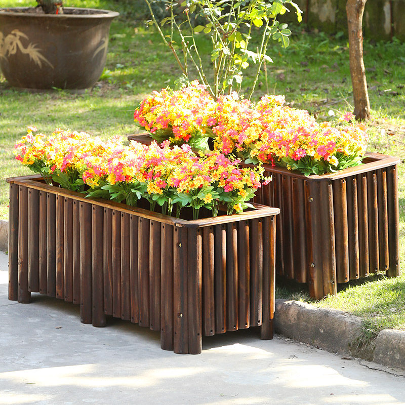Anti-corrosive wood flower case outdoor patio solid wood flower pot flower trough planting box rectangular large number reinforced balcony type vegetable basin