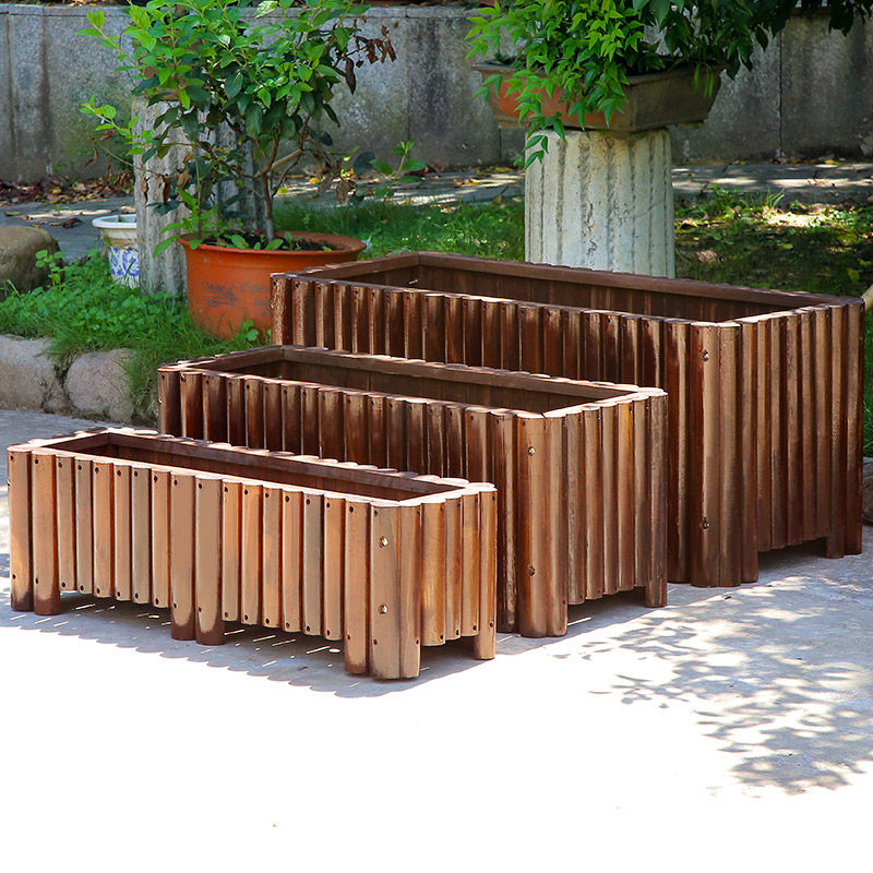 Anticorrosive wood flower box Carbonized solid wood flower pot Outdoor flower tank Rectangular outdoor balcony vegetable pot Garden planting box