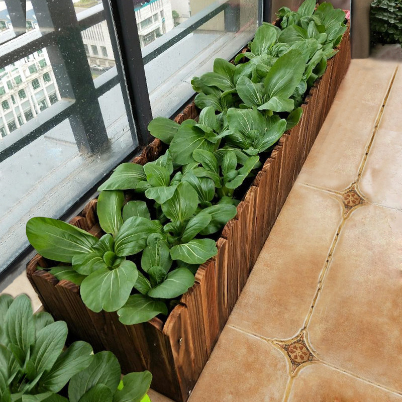 Anticorrosive wood flower box outdoor courtyard carbonized wood flower pot wood flower trough large rectangular planting box balcony vegetable pot