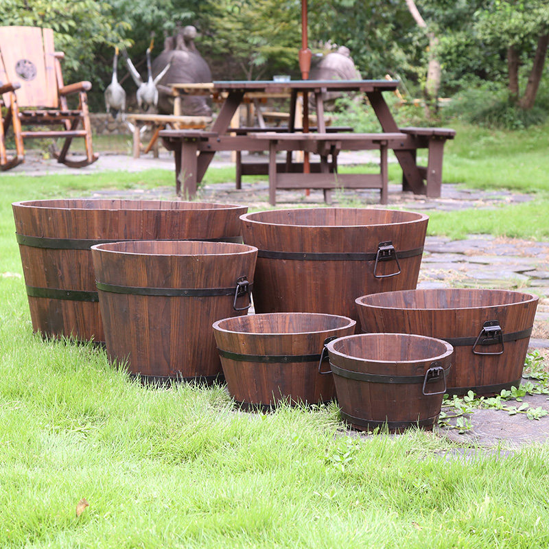 Anti-corrosion wooden flower barrel seed flower pot Creative balcony seed cauliflower box Flower box Bonsai green plant wooden barrel fleshy flower pot