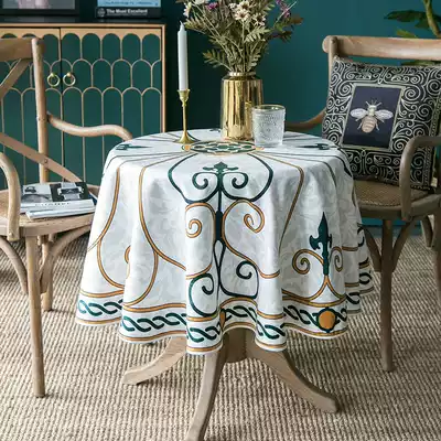 Otaku pig waterproof American light luxury size round table tablecloth round European fabric round tea table cloth cup cover home