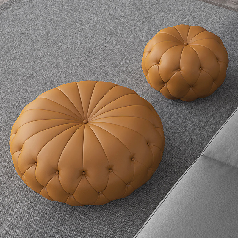 Italian light luxury pumpkin stool home living room leather stool sitting pier stool pier net red small round stool soft seat coffee table stool round