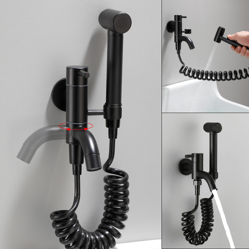 In-wall type all-copper lengthened mop pool tap single cold with spray gun balcony mop pool pier cloth pool common splash guard