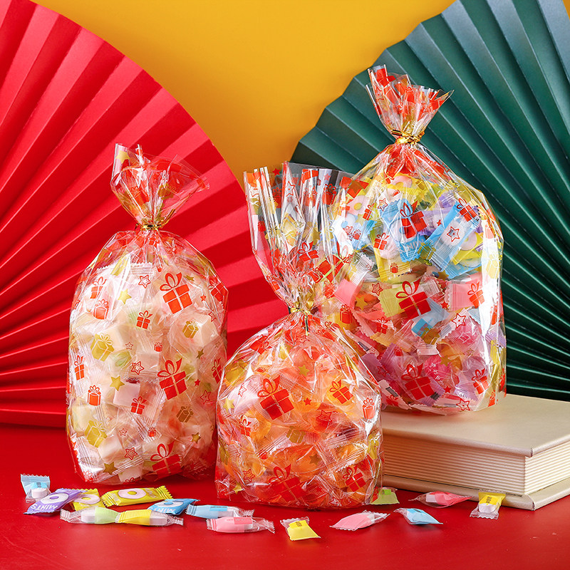 Transparent self-supporting gold red gift bag wholesale opp supermarket kindergarten children's day activities biscuit candy bag