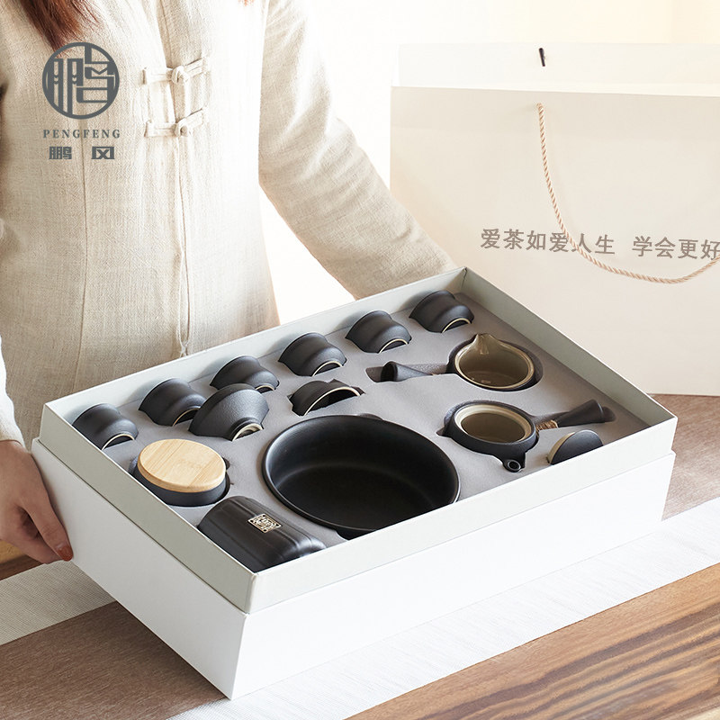 Japanese Kung Fu Tea Set Home Simple Black Clay Bubble Teapot Ceramic Teacup Full Set Gift Box Custom Logo