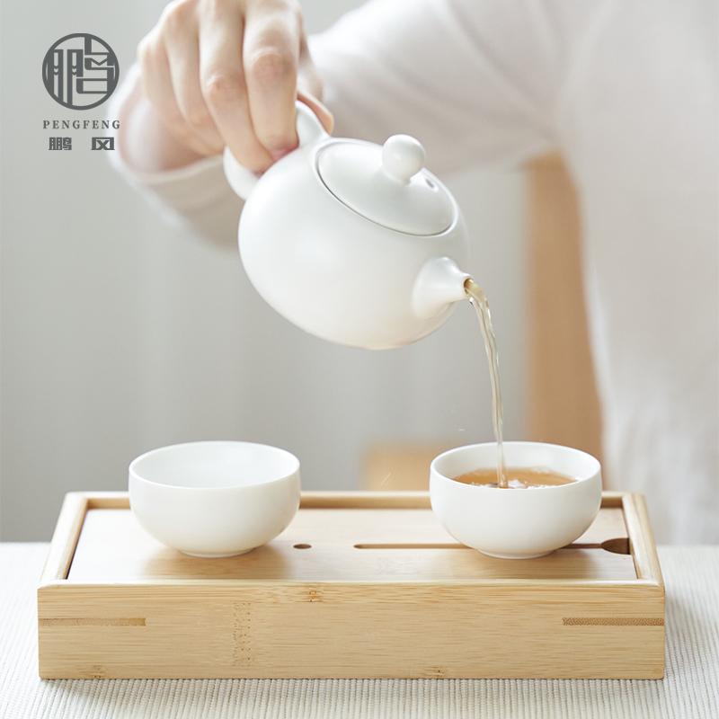 Day-style Dingkiln teapot tea teacup ceramic One pot of tea tea set with small number of small number simplified and made of bamboo tea tray Gongfu tea furniture