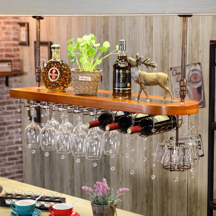 Red Wine Cup Black Solid Wood Home Red Wine Rack Creative Bar Wine Rack High Foot Cup Shelf Upside Down Wine Glass Shelf Suspension-Taobao