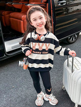 Korean girls leggings set spring and autumn 2024 new style childrens style sweatshirt two-piece set baby girl cartoon