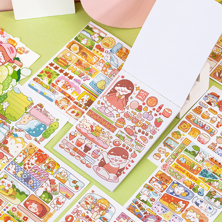 Handbill Stickers Suit Colorful and Soft Sugar Series and Paper Stickers This Vitriol Paper Girl Hearts Day Ensemble Hand-painted Cute Katong People Creative Material Hand Ledger Day Books PHOTO BOOK DIY Decorative Sticker