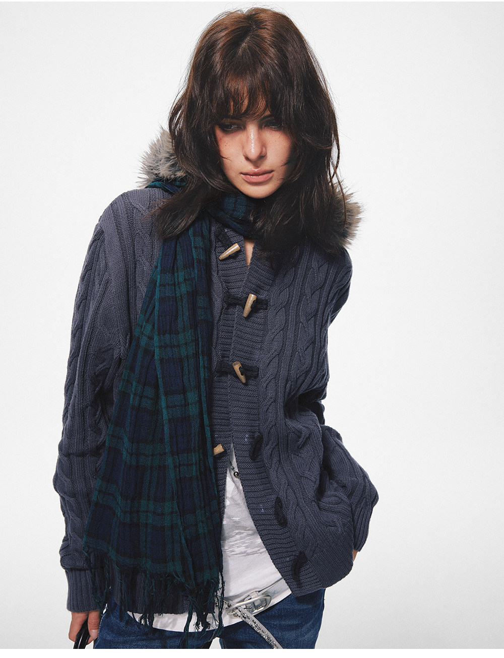 TREclub Fringed Plaid Long Scarf