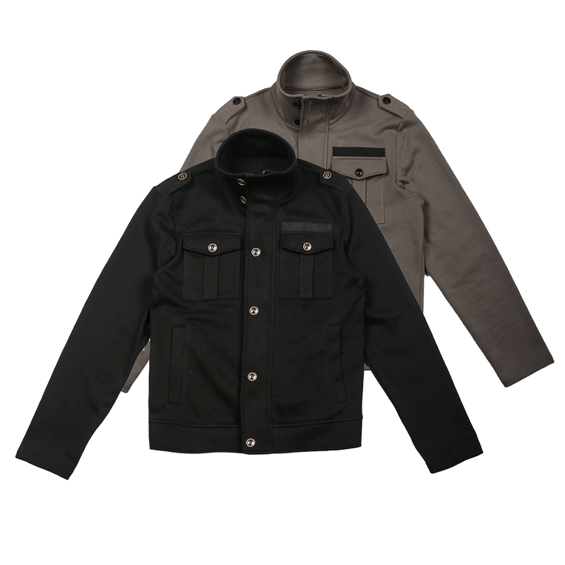 Treclub Retro Stand-Up Collar Epaulet Pocket Jacket