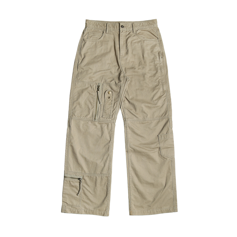 Treclub Two-Tone Workwear American Retro Bombshell Multi-Pocket Street Style Casual Pants