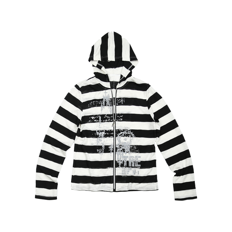Treclub Light Vintage Style Y2K Silver-Embossed Black and White Striped Long-Sleeve Thin Jacket