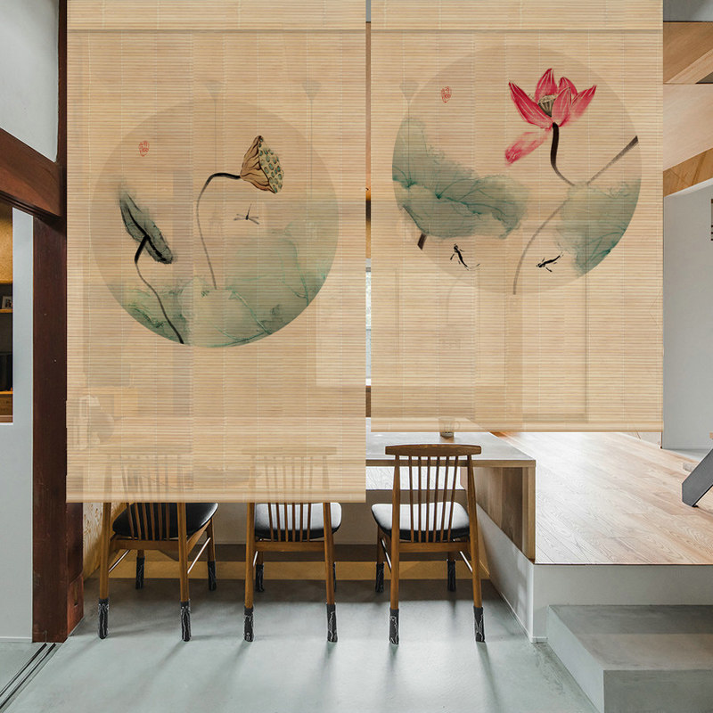 Chinese printed bamboo curtain roller curtain curtain partition Zen