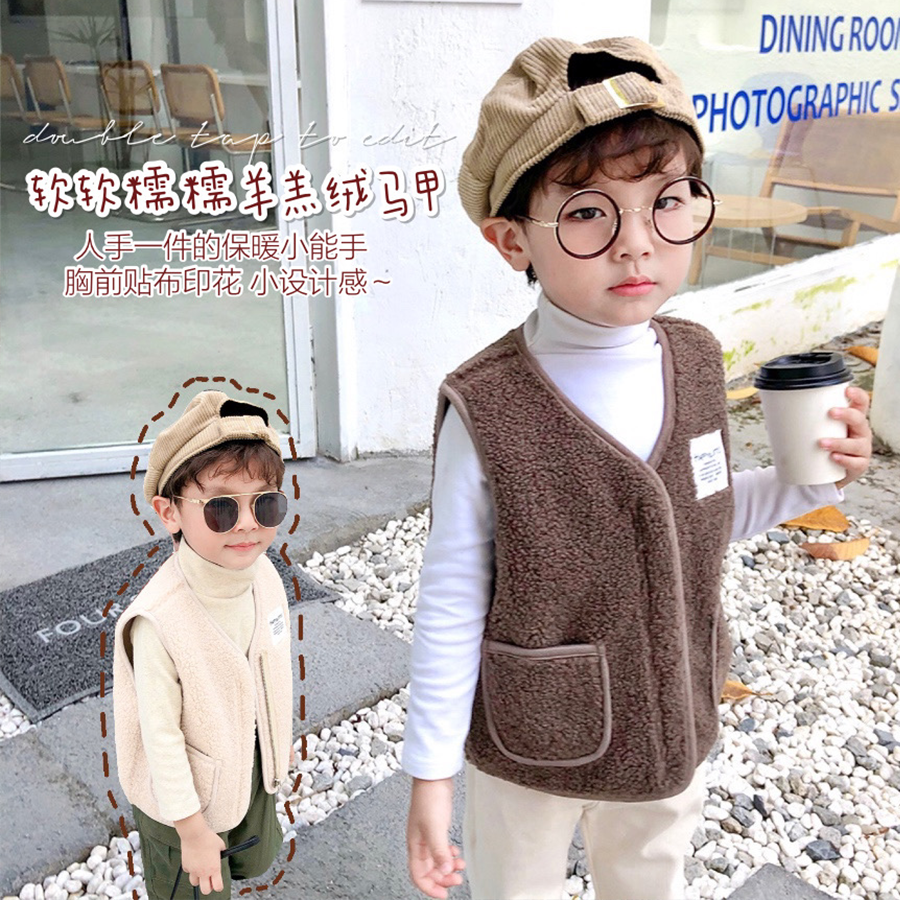 2021 winter new boy lamb wool vest children baby warm vest vest children autumn and winter vest