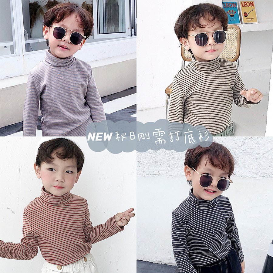2022 spring new children's high-neck bottoming shirt boy baby striped long-sleeved T-shirt spring and autumn children's trend