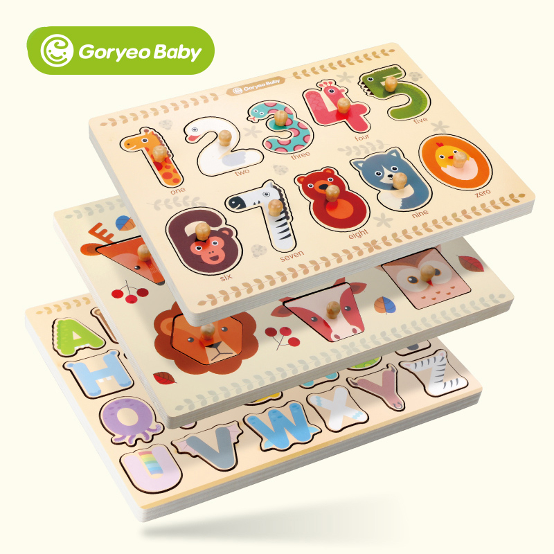 Goryeobaby Baby alphanumeric animal Hand grab puzzle toddler baby early education shape puzzle toy