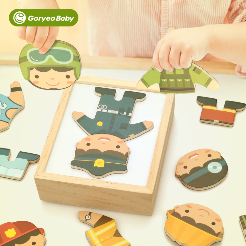 goryeobby career change clothes game wooden children's puzzle hand grip wearing clothes magnetic puzzle jigsaw puzzle